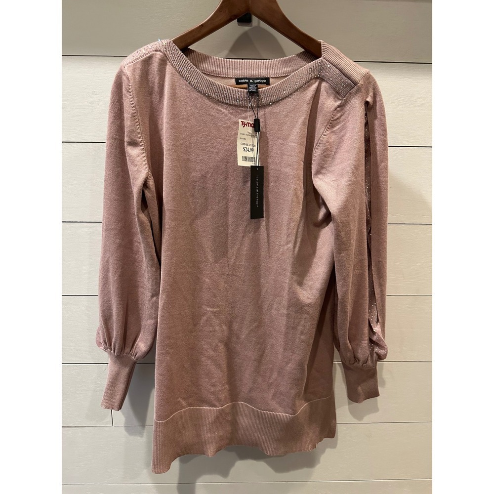 Cable & Gauge Womens XL Mauve Pink Rhinestone Split Sleeve Knit Sweater NWT